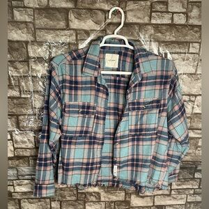 Lucky Brand Plaid Raw Hem Shacket Size Large